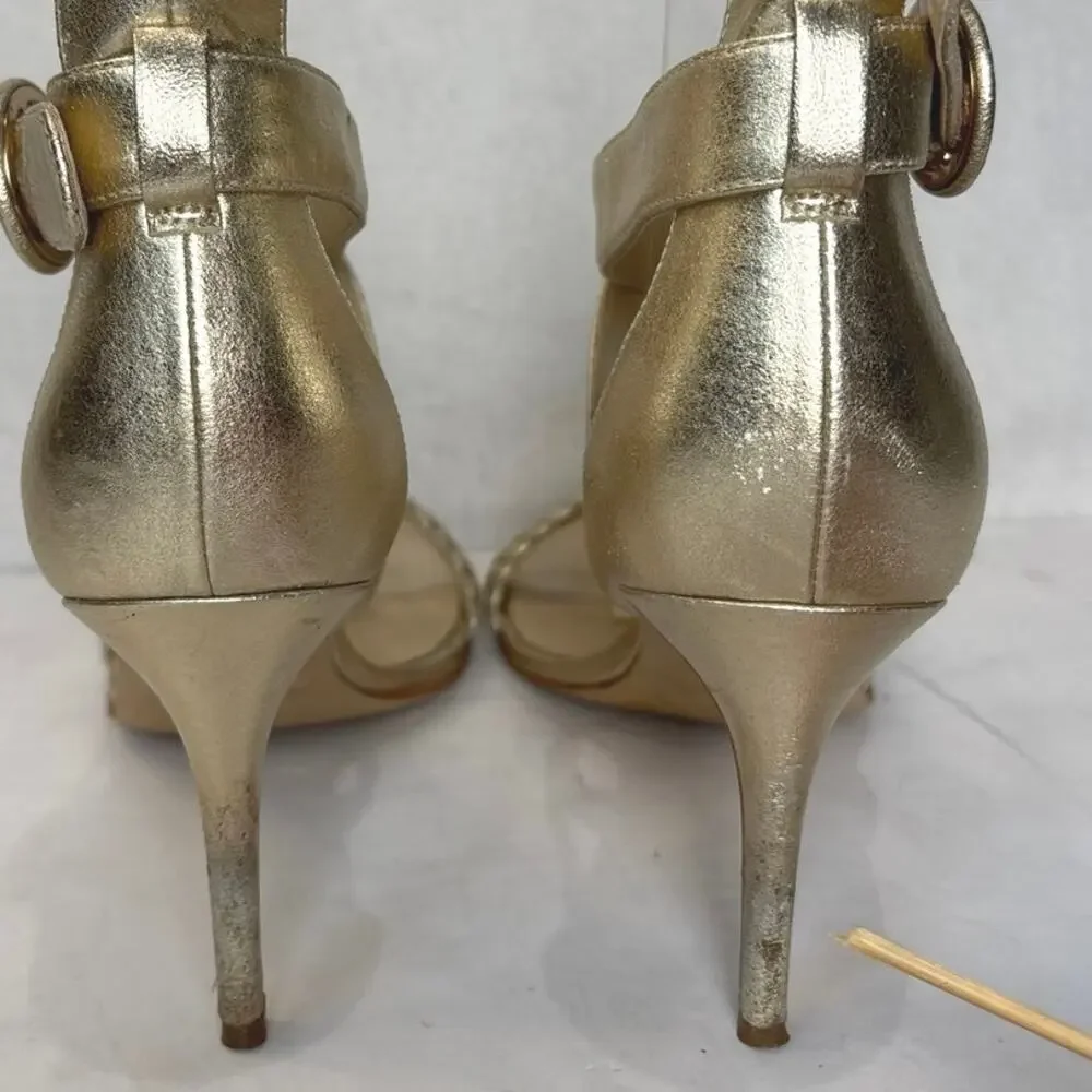 Marc Fisher Brave 2 Muted Gold Metallic Criss Cross Ankle Strap Heeled Size 7